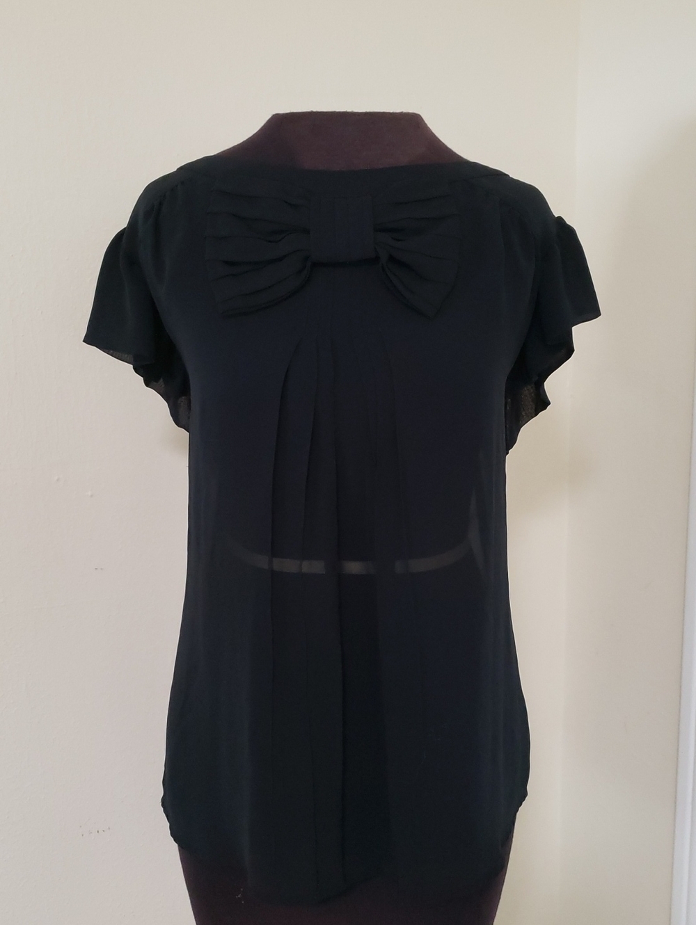 Sheer Black Short-Sleeve Blouse with Bow Vintage Target